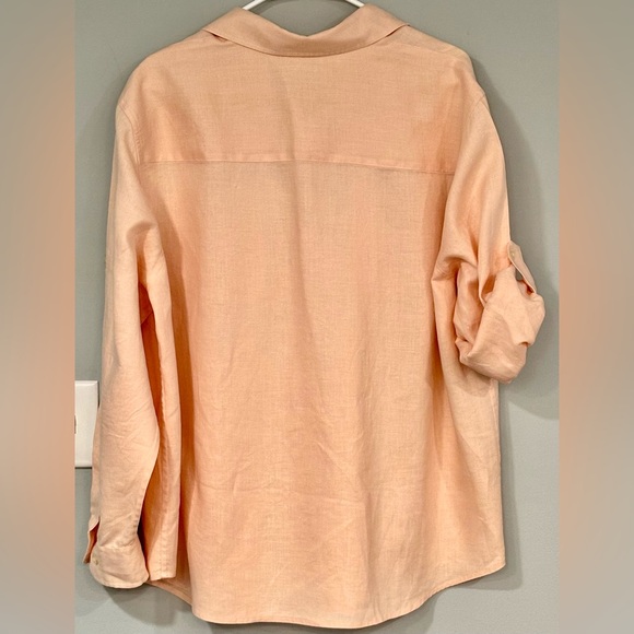 LAUREN by RALPH LAUREN Peach Linen CONVERTIBLE Button Down Blouse Shirt 2X - Picture 3 of 8